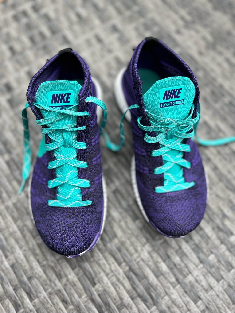 Nike Women’s Purple & Teal Flyknit Chukka Athletic Sneakers - Picture 2 of 9